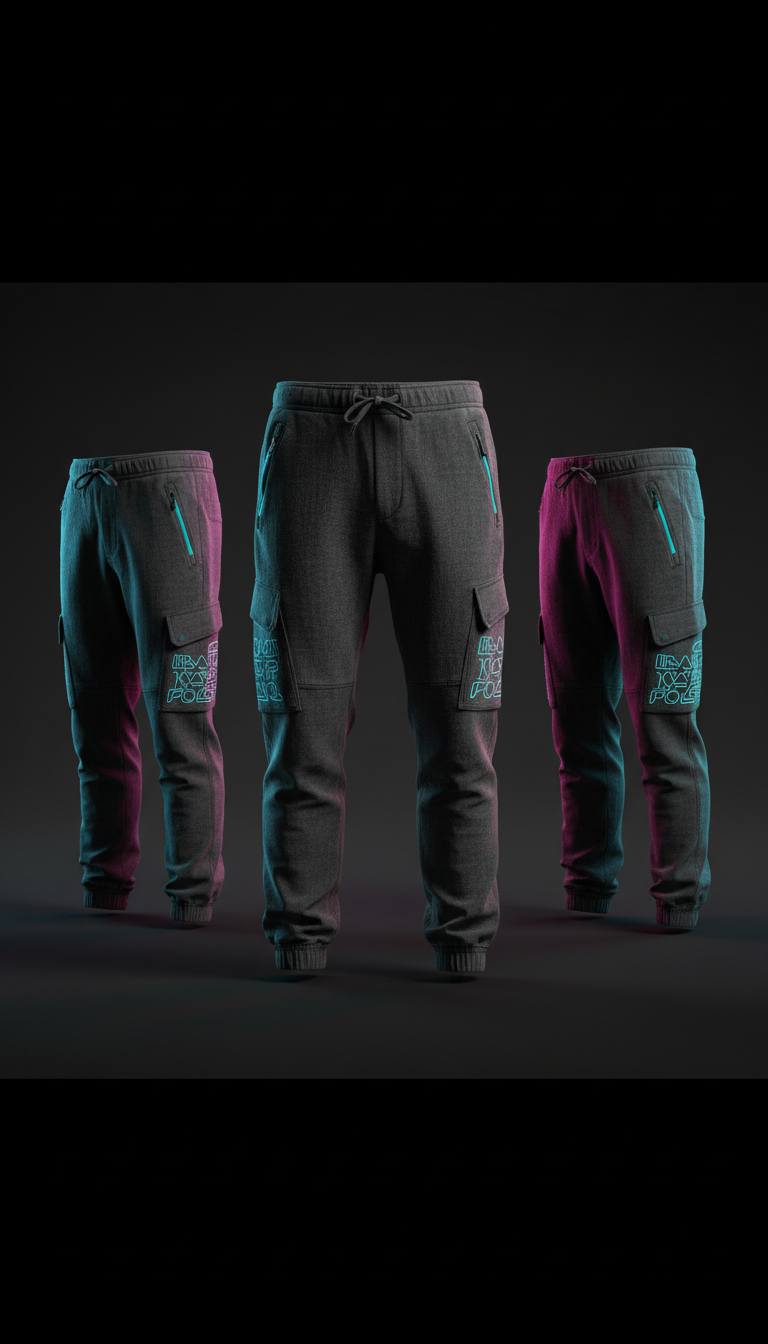 Charcoal Mist Cargo Joggers with Electric Cyan Accents