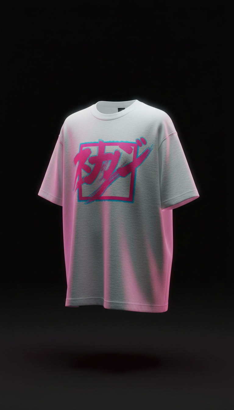 Stark White Oversized Tee with Neon Magenta Script