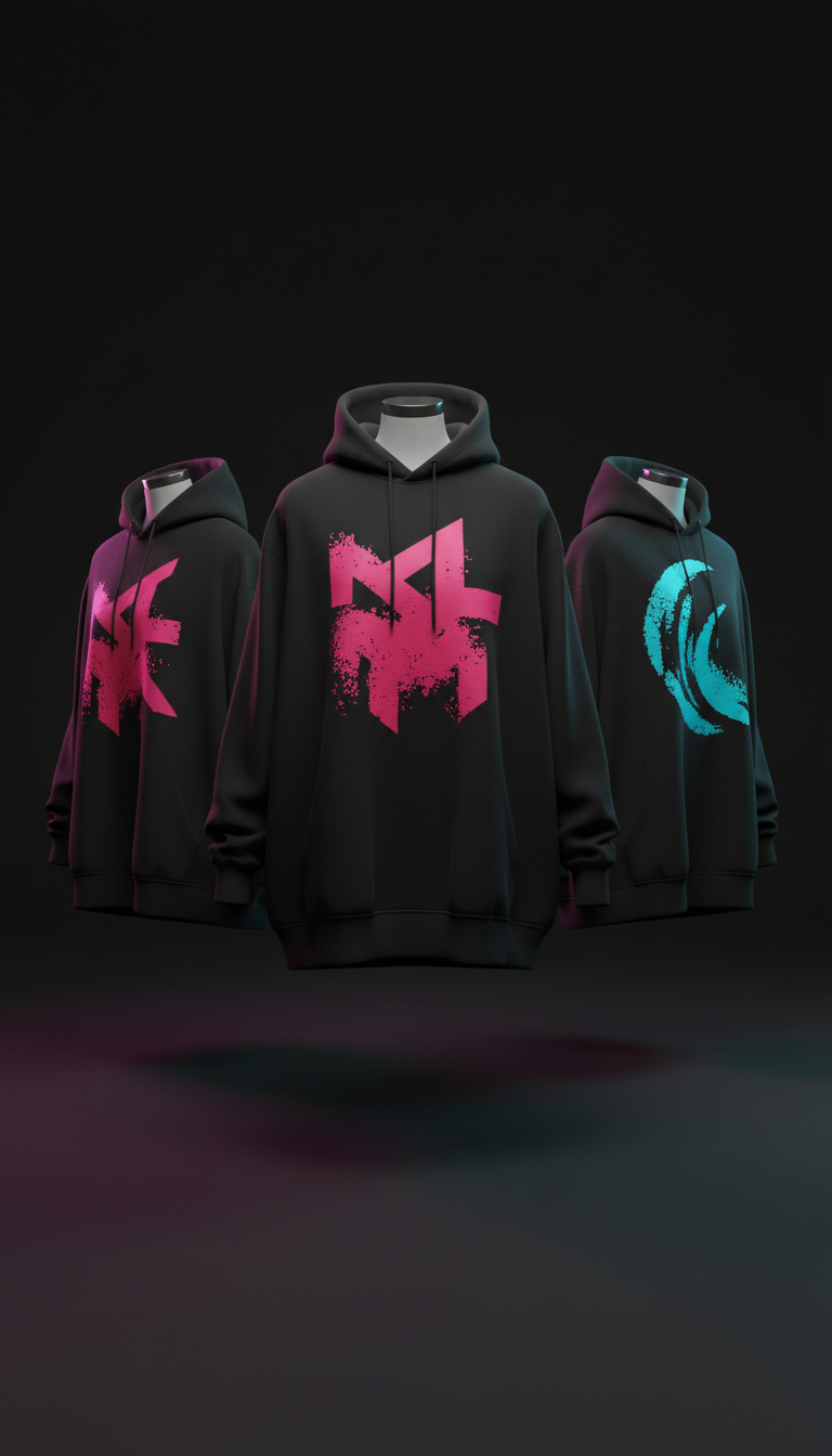Abyss Black Hoodie with Neon Magenta Print