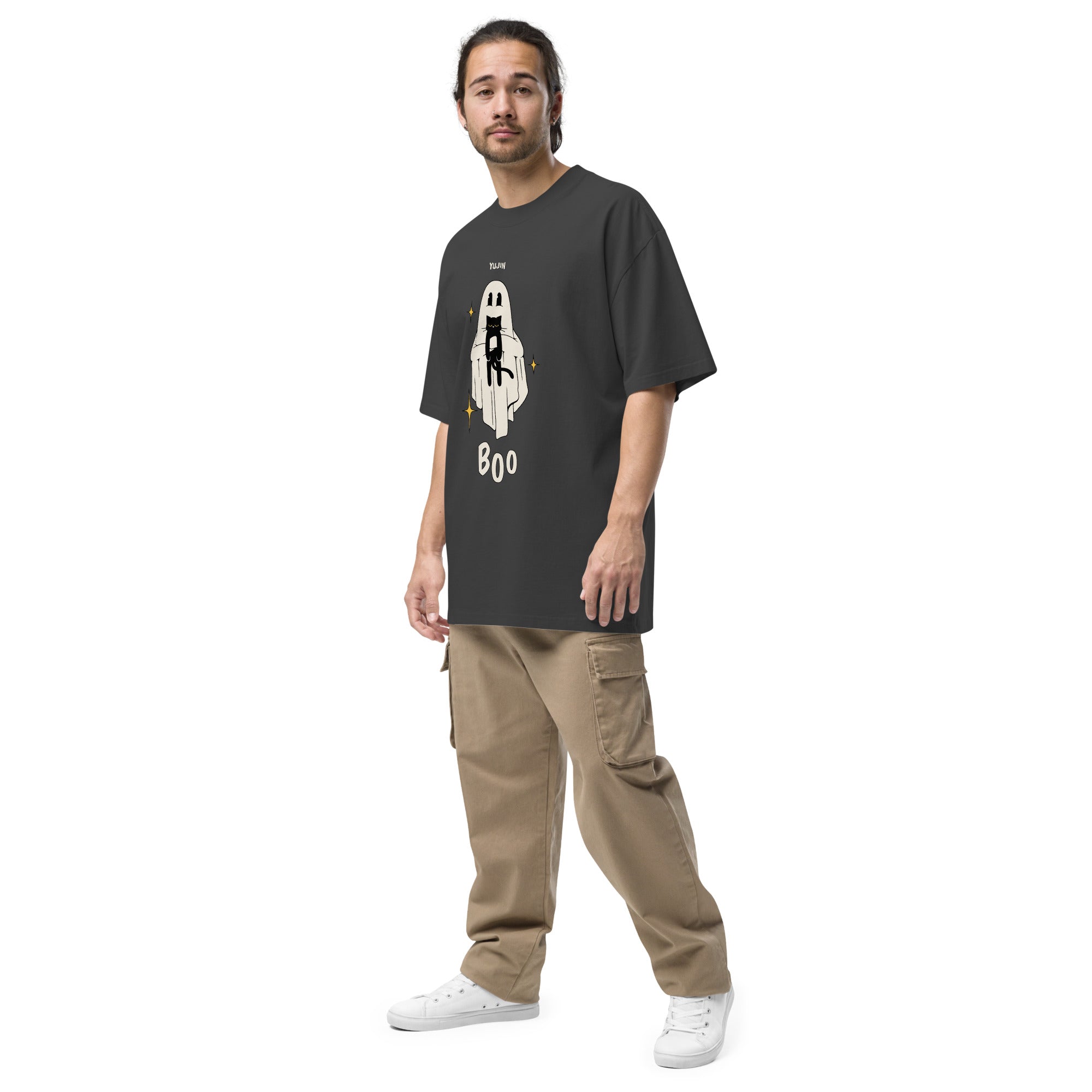 Boo! Cat Oversized Faded T-Shirt